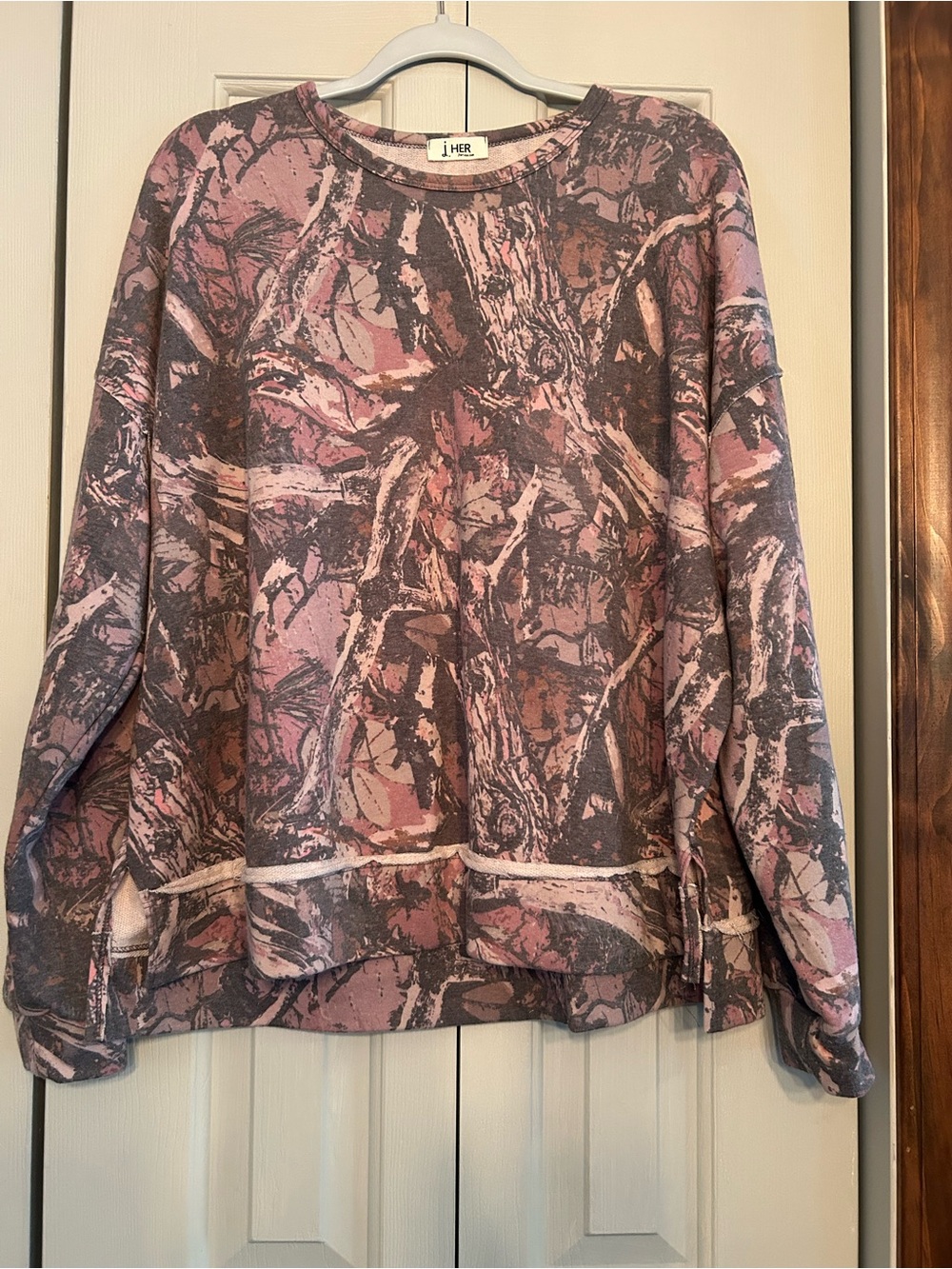 HER Pink & Gray Camouflage-Print Crewneck Sweatshirt - Picture 1 of 3